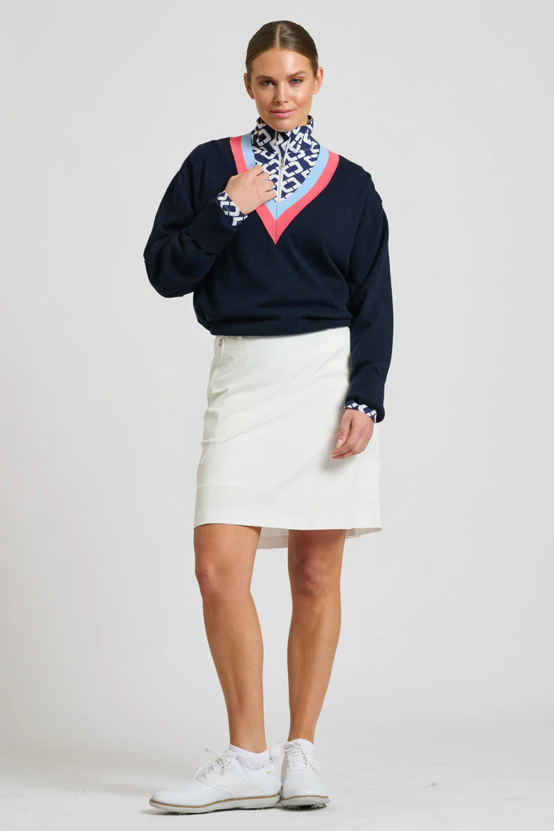 Club Links Sweater - French Navy Coral Blue