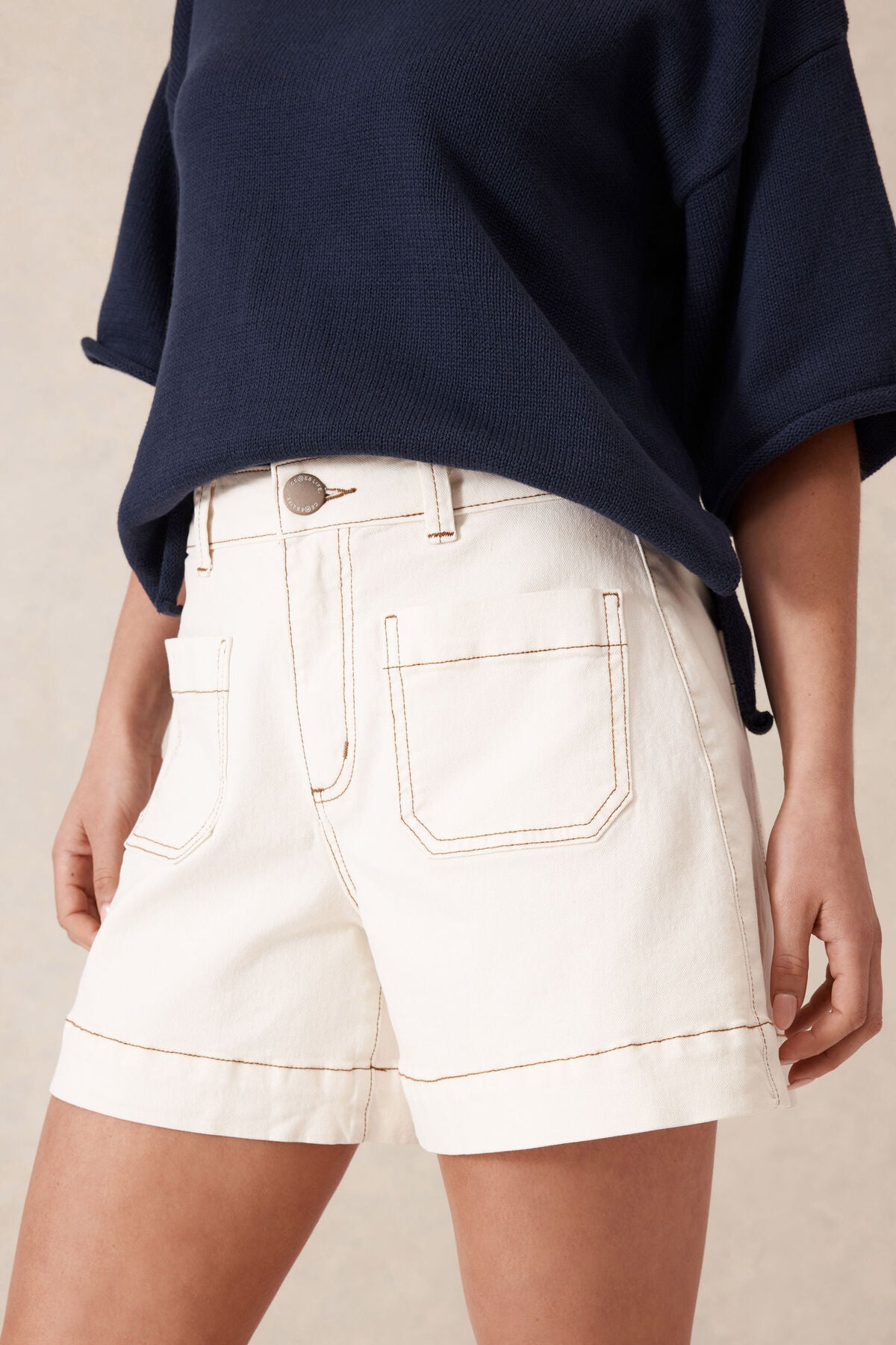 Denim Patch Pocket Short - Esther Egg Shell
