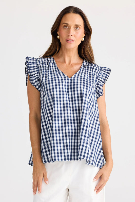 Paz Top - Navy Gingham