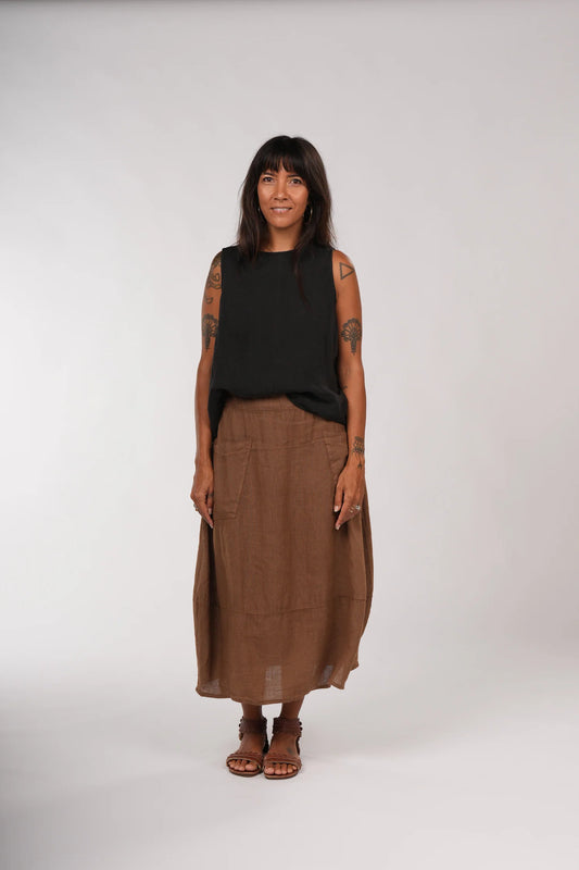 Tulip Linen Skirt - Tobacco