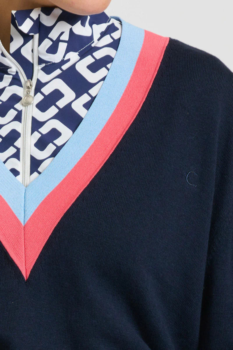 Club Links Sweater - French Navy Coral Blue