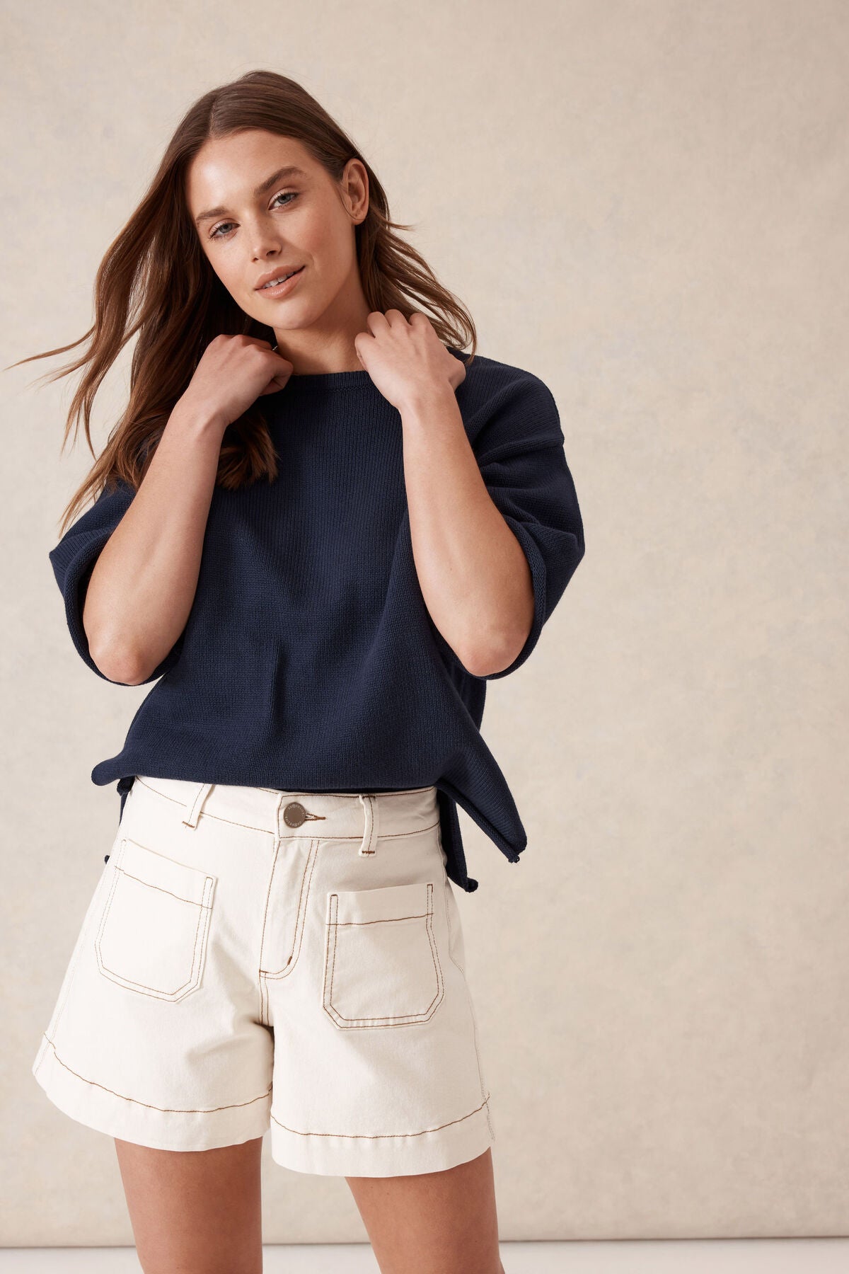 Denim Patch Pocket Short - Esther Egg Shell