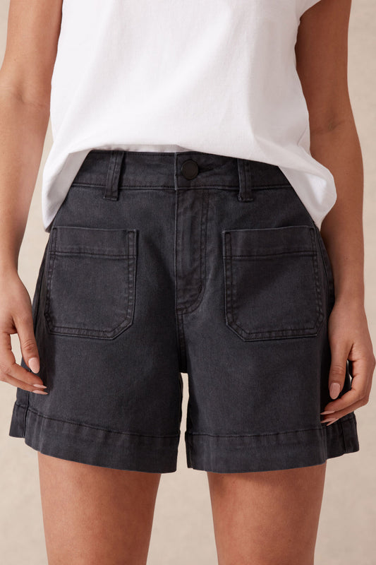 Denim Patch Pocket Short - Washed Black