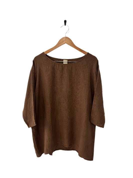 Loose Linen 3/4 Sleeve Top - Tobacco