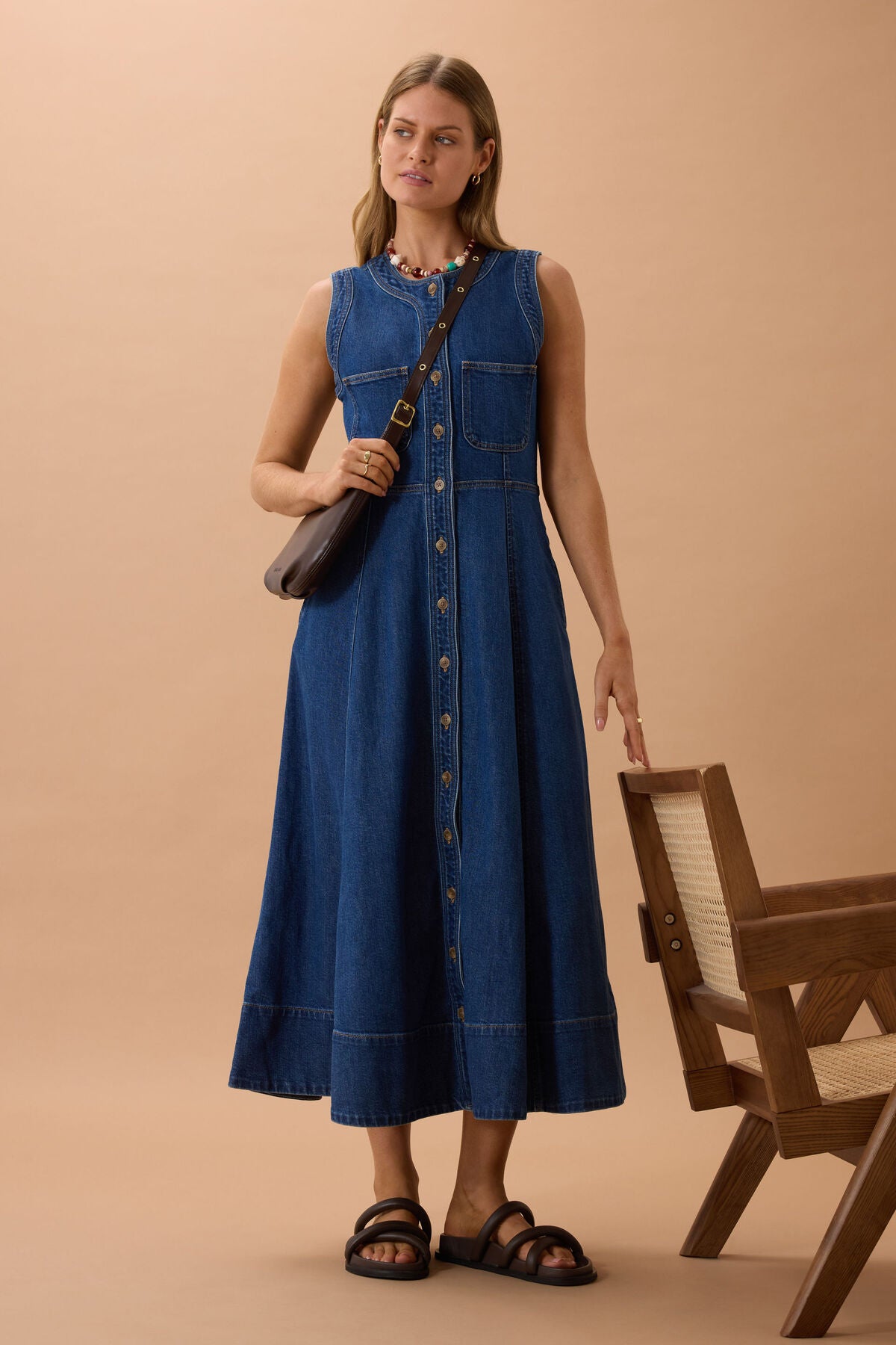 Hazel Midi Sleeveless Shirt Dress - Caspian Blue