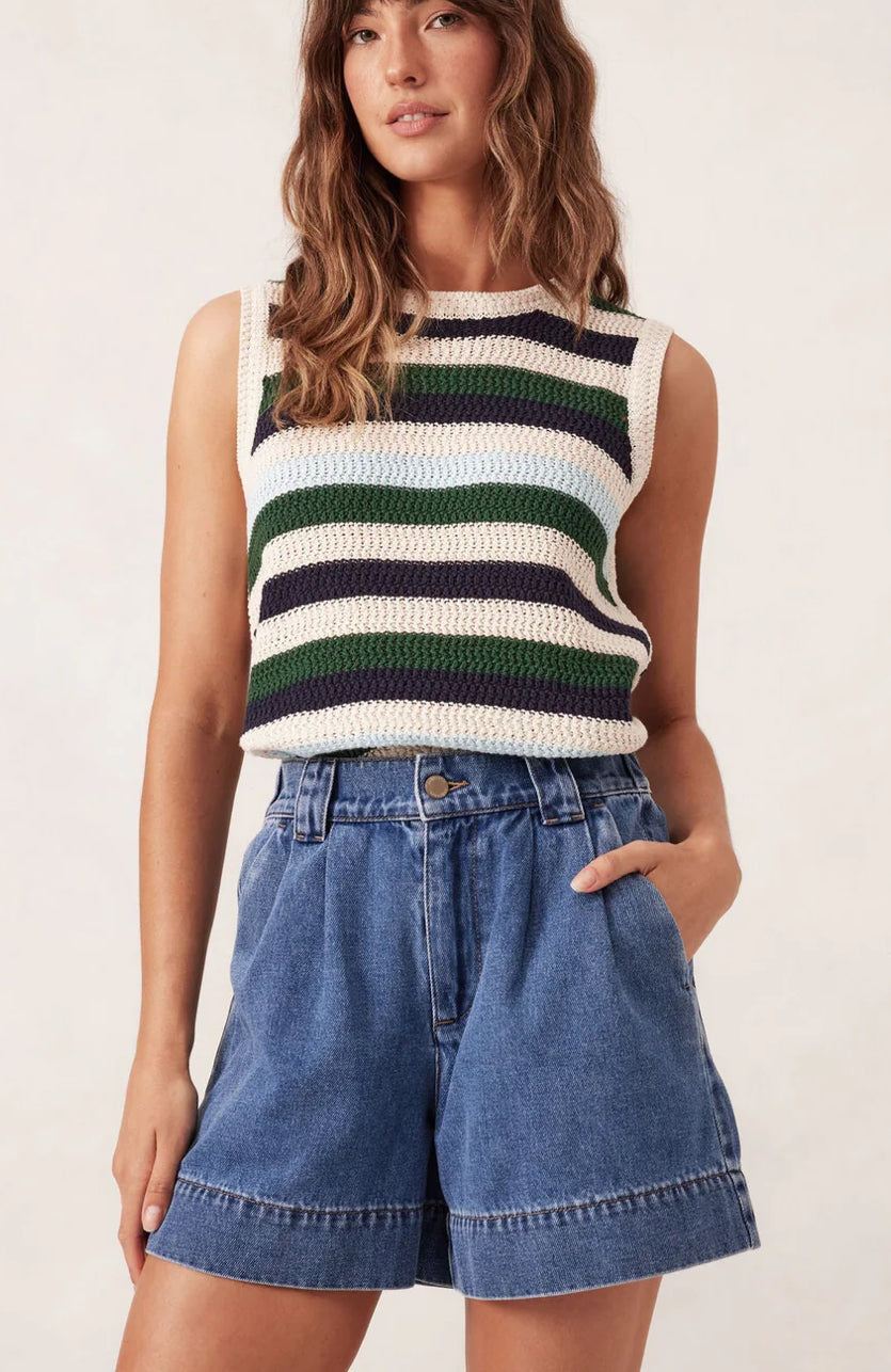 Pleat Front Short - Washed Indigo
