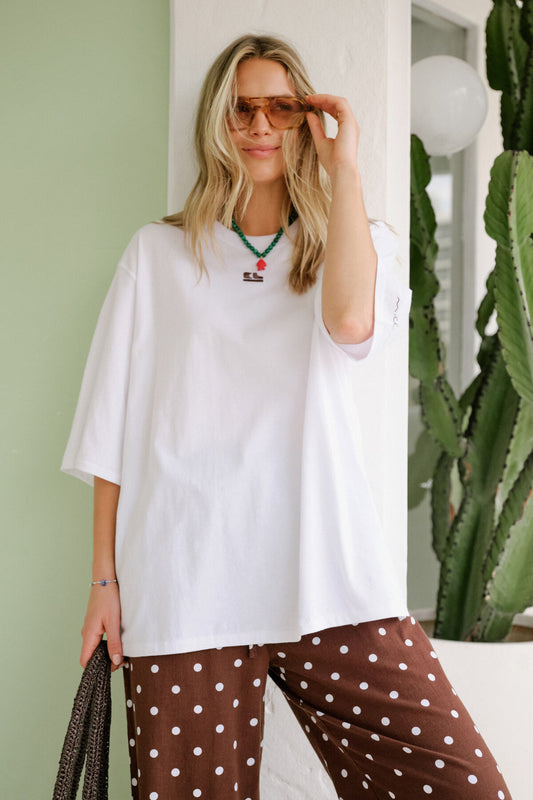 Liv Oversized Tee - Choc CL Embroidery
