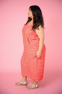 Lisa Linen Dress - Red Gingham Check