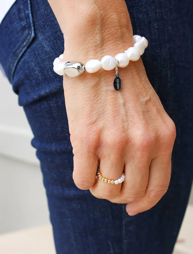 White Pearl Silver Bean Bracelet