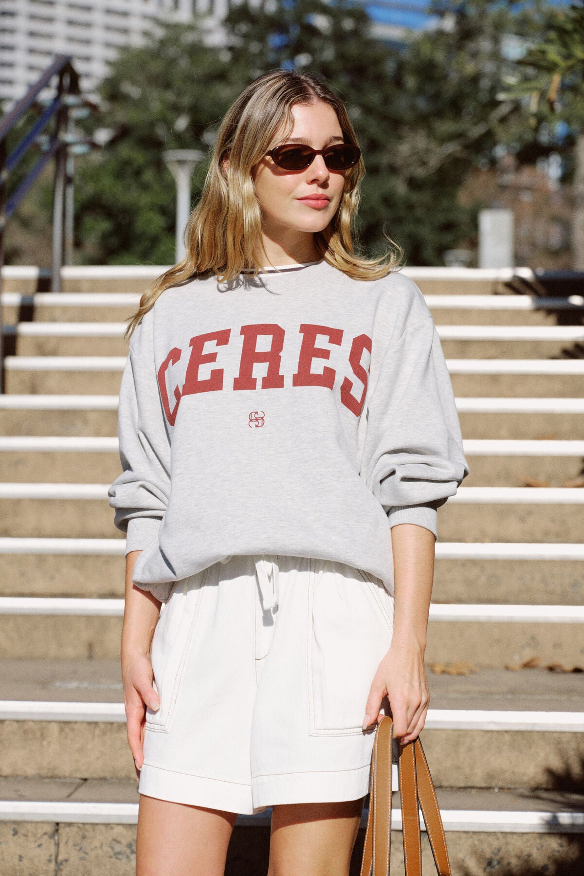 Oversized Slouchy Crew- Grey Marle Heritage Logo