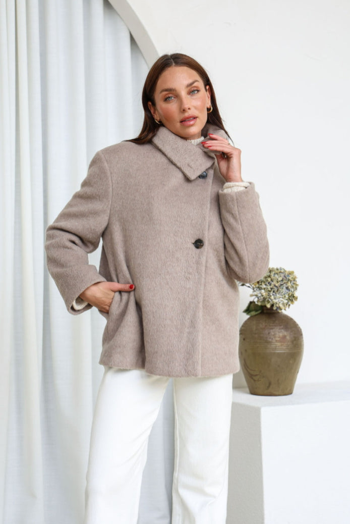 Ministry Funnel Neck Coat Wool Blend