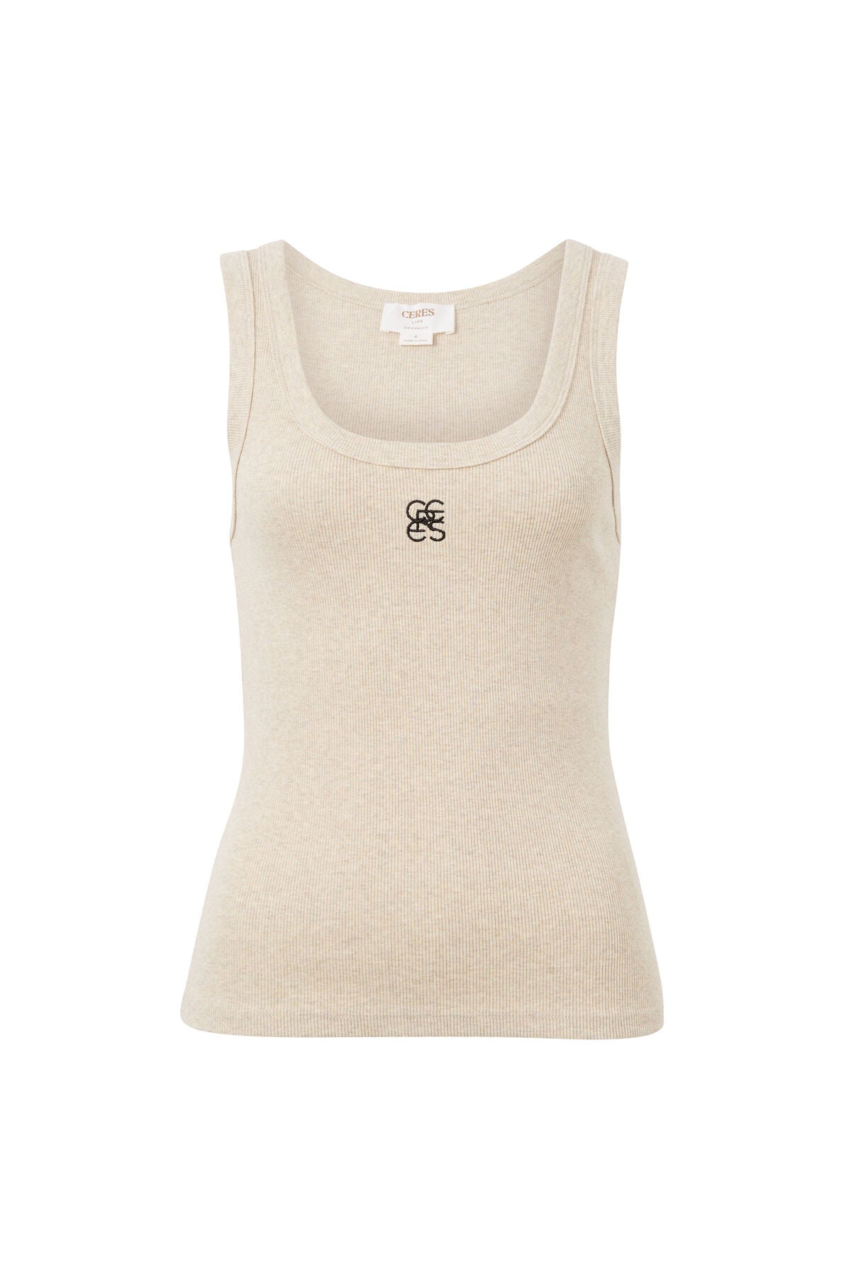 Contour Rib Scoop Tank - Oatmeal Black Monogram