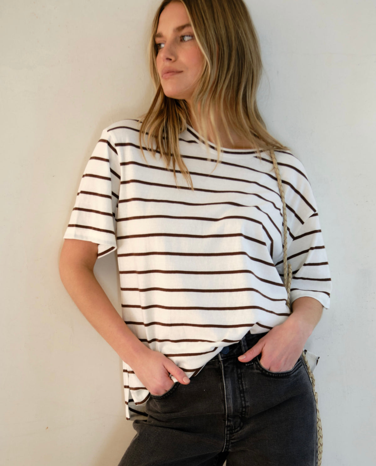 Stevie Fine Stripe Slouchy Tee
