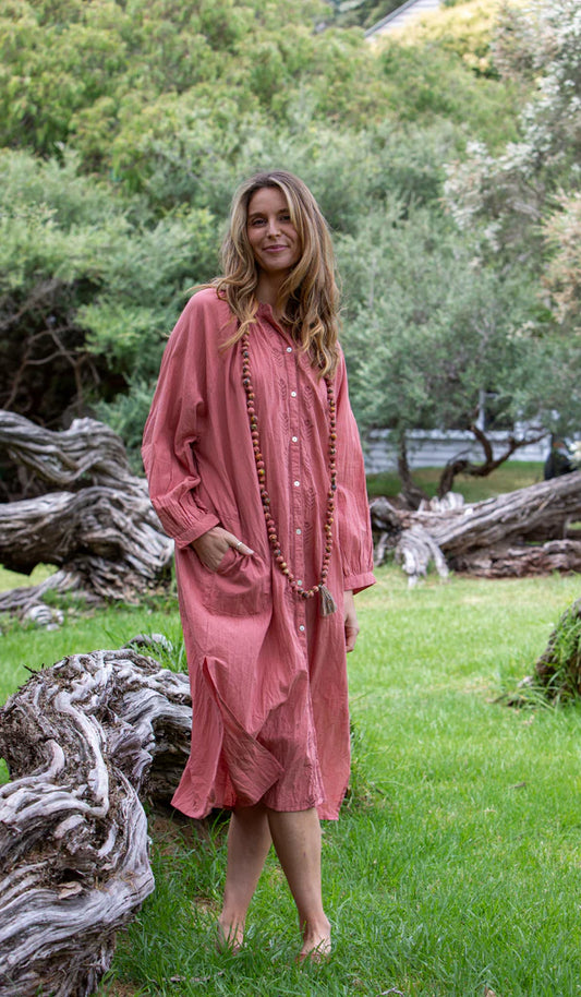 Bell Shirtmaker Dress- Deep Coral
