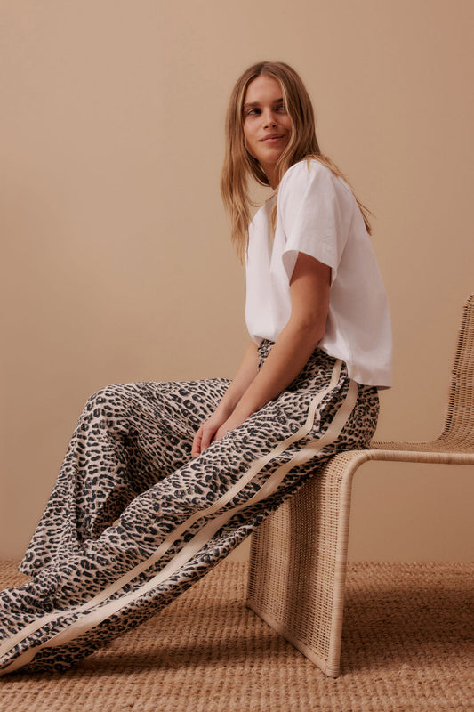 Relaxed Drawstring Pant - Leopard Linen Blend