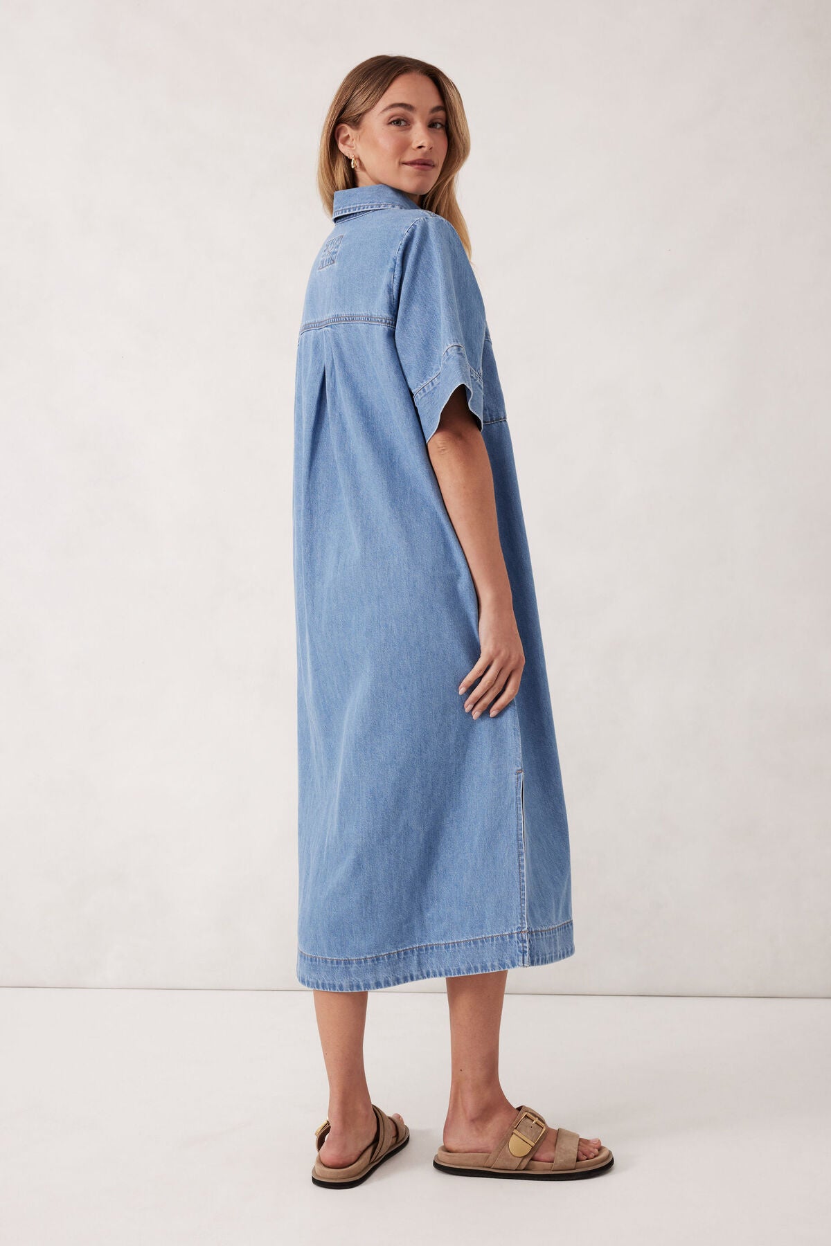 Ava Short Sleeve Yoke Detail Midi Dress