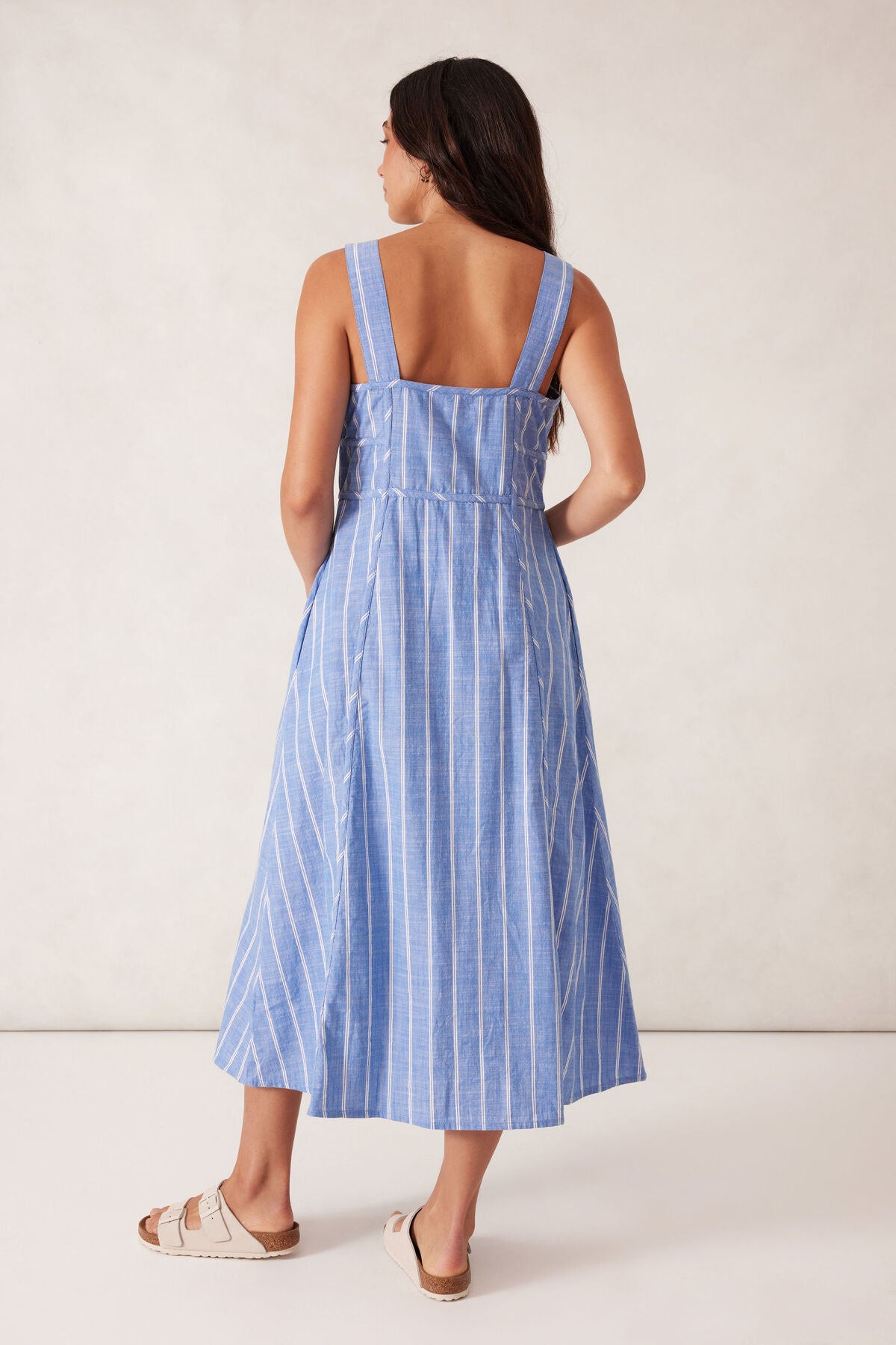 Strappy Placket Dress - Oxford Blue/White Twin Stripe