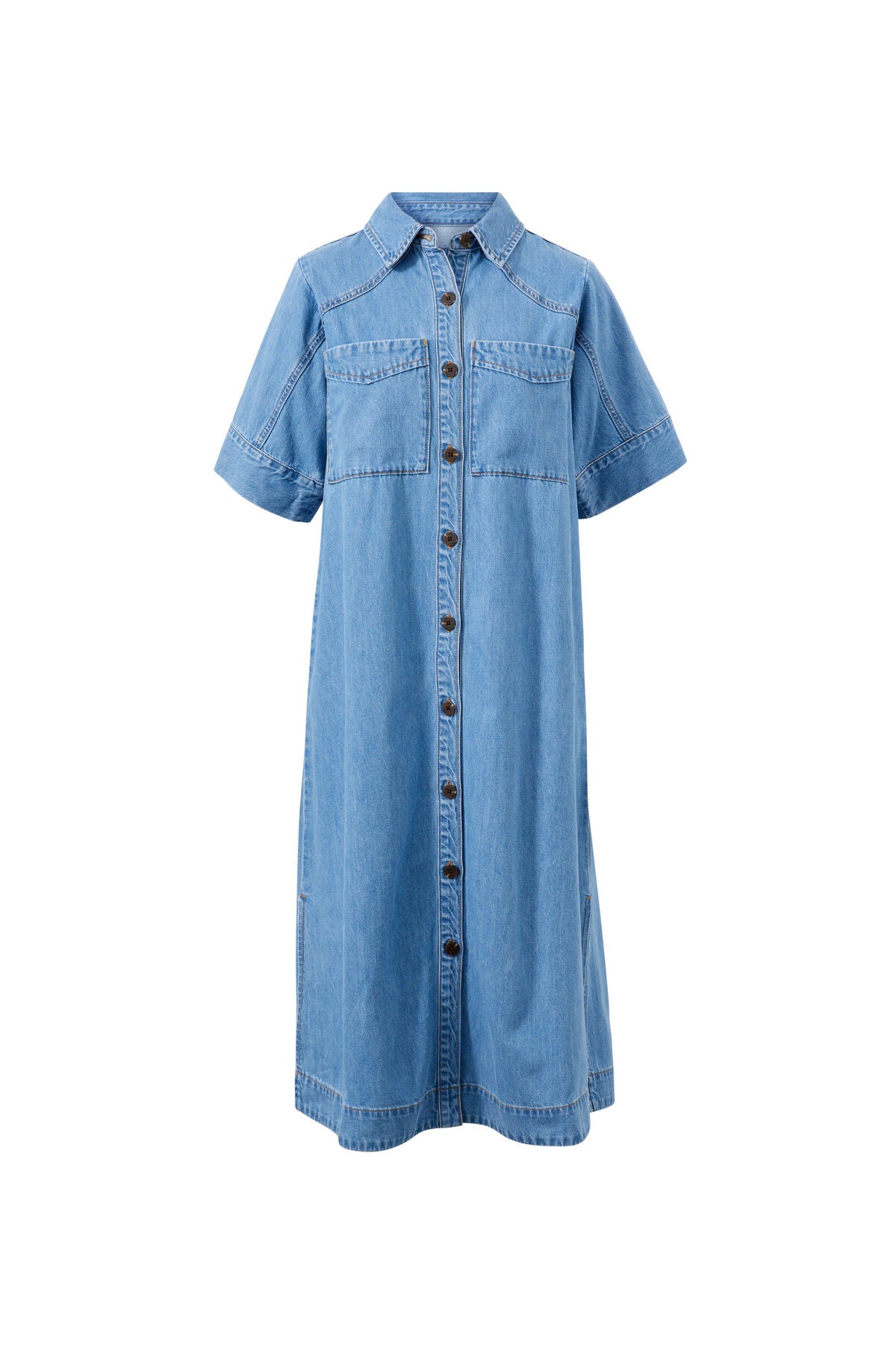 Ava Short Sleeve Yoke Detail Midi Dress