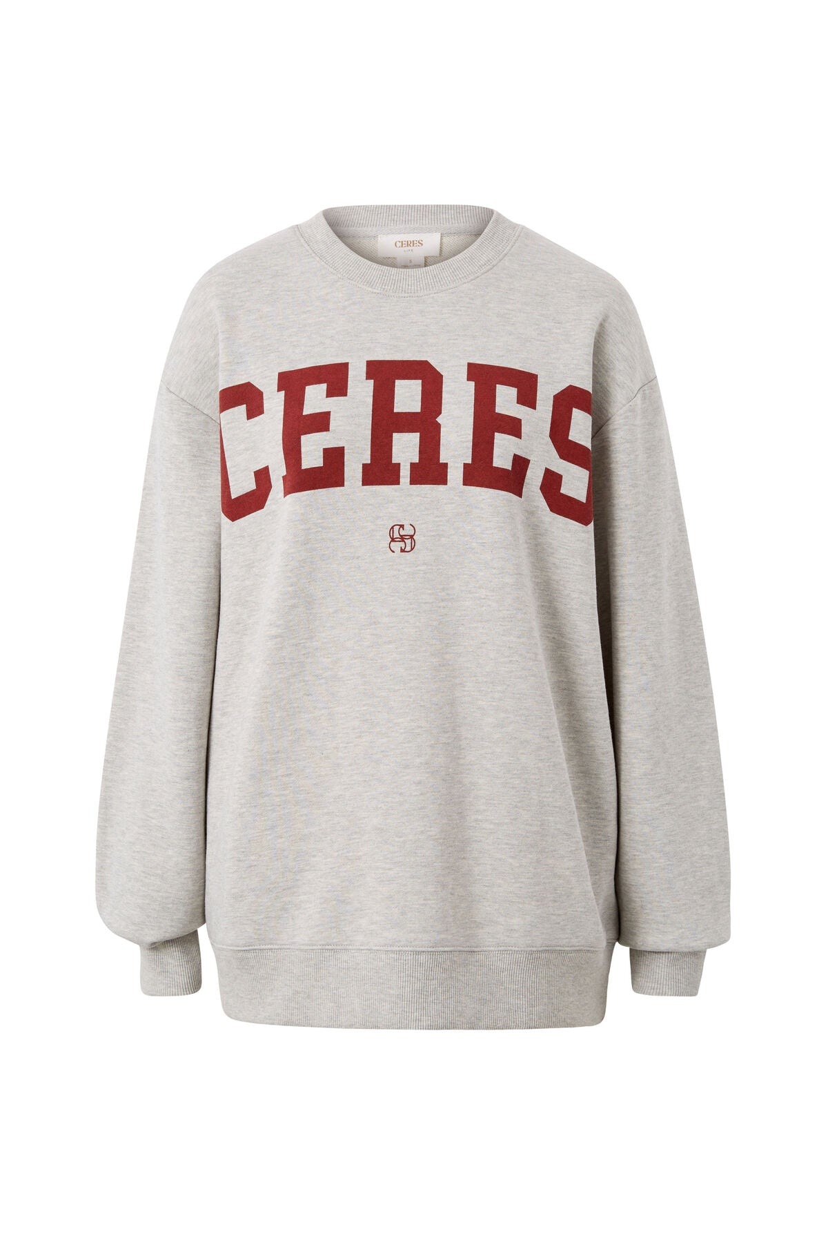 Oversized Slouchy Crew- Grey Marle Heritage Logo