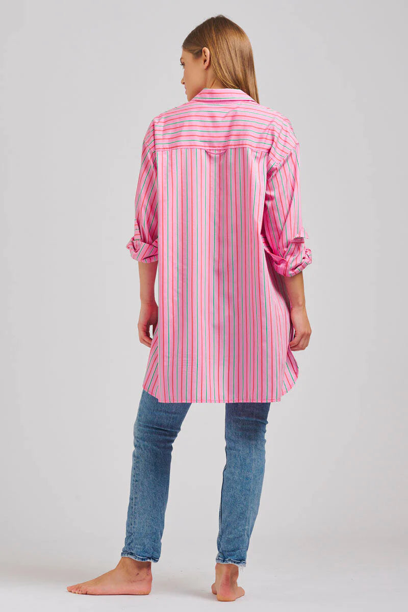 Shirty Boyfriend Oversized Shirt - Pink Multi Stripe