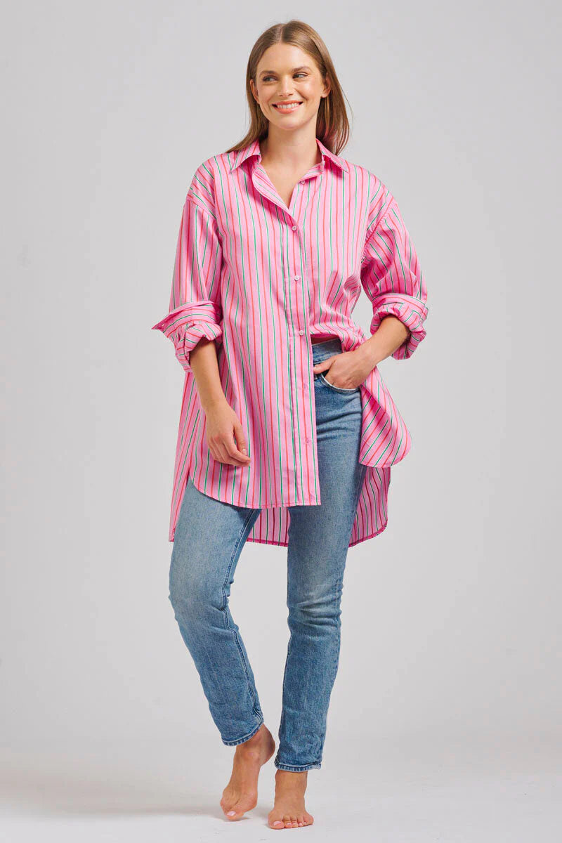 Shirty Boyfriend Oversized Shirt - Pink Multi Stripe