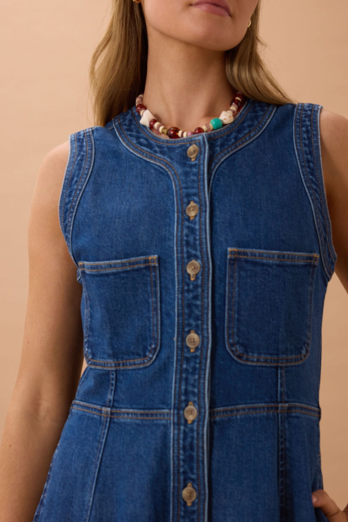 Hazel Midi Sleeveless Shirt Dress - Caspian Blue