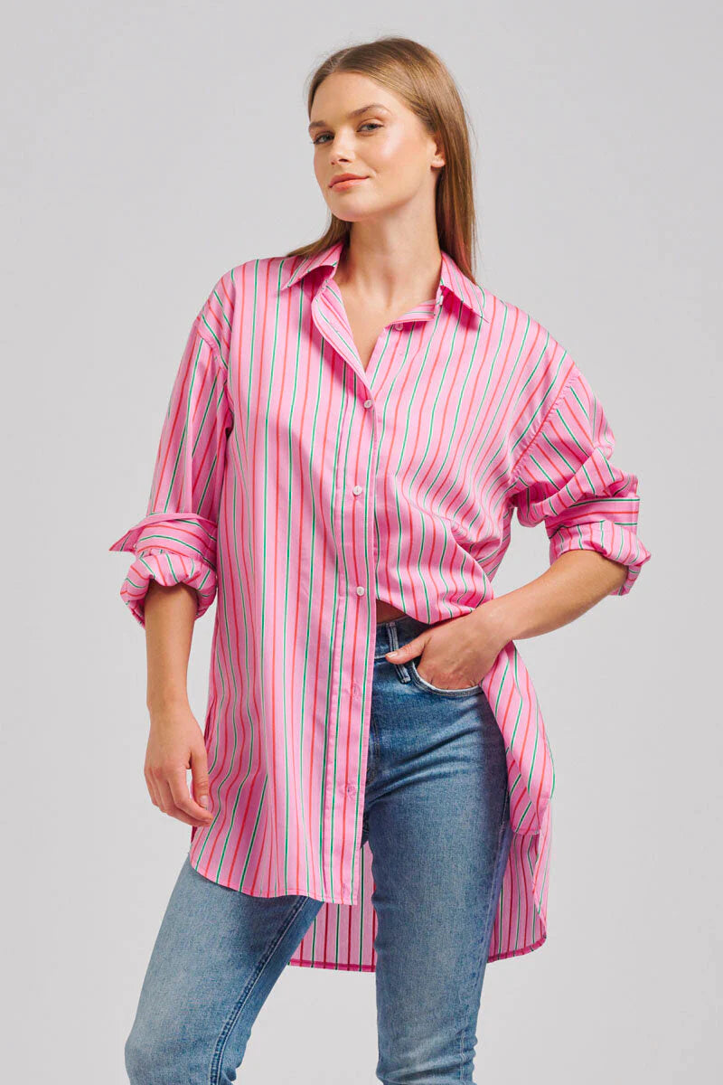Shirty Boyfriend Oversized Shirt - Pink Multi Stripe