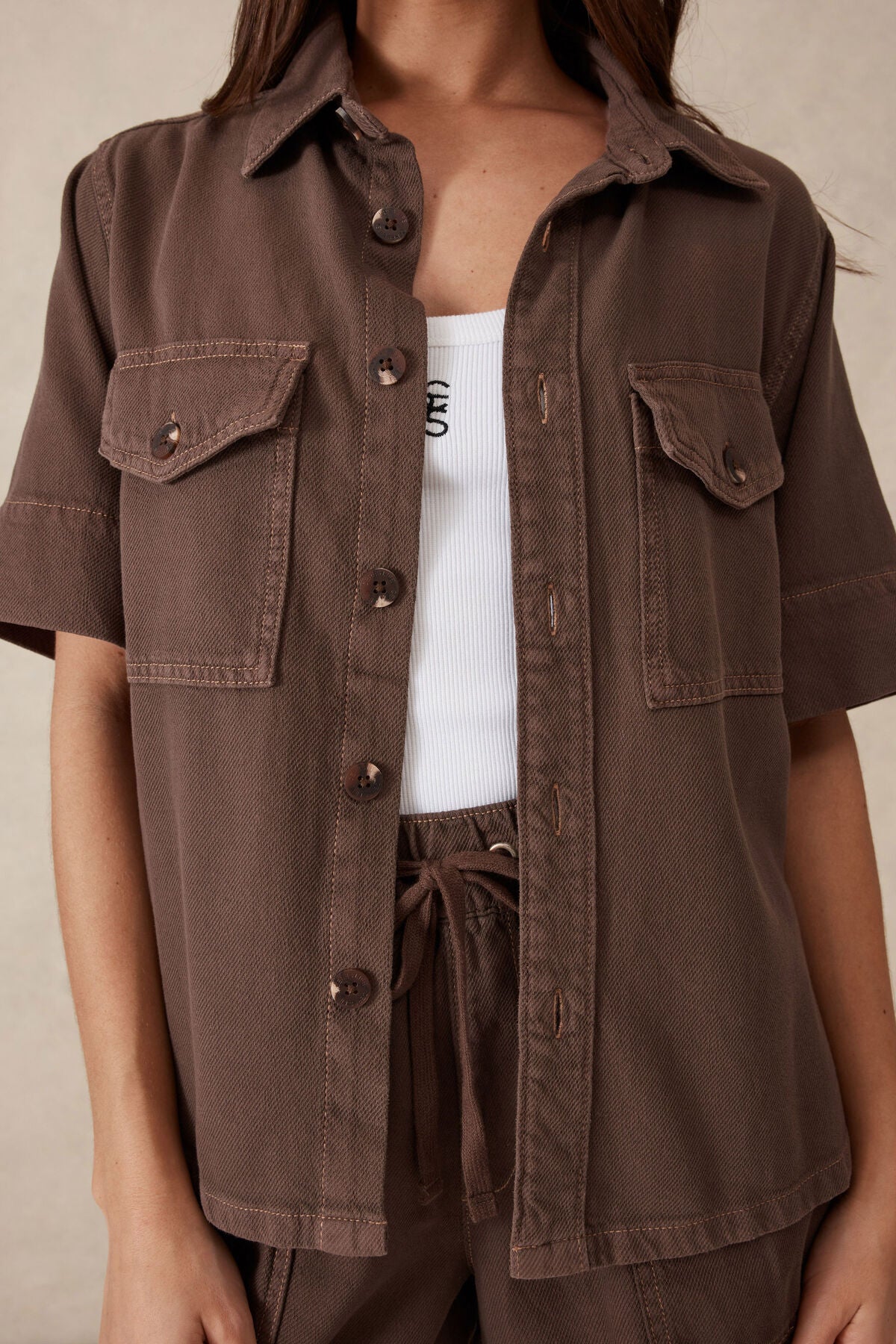 Short Sleeve Boxy Shirt - Mocha