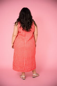 Lisa Linen Dress - Red Gingham Check