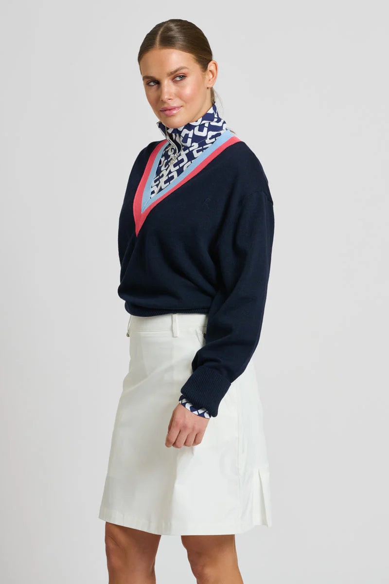Club Links Sweater - French Navy Coral Blue