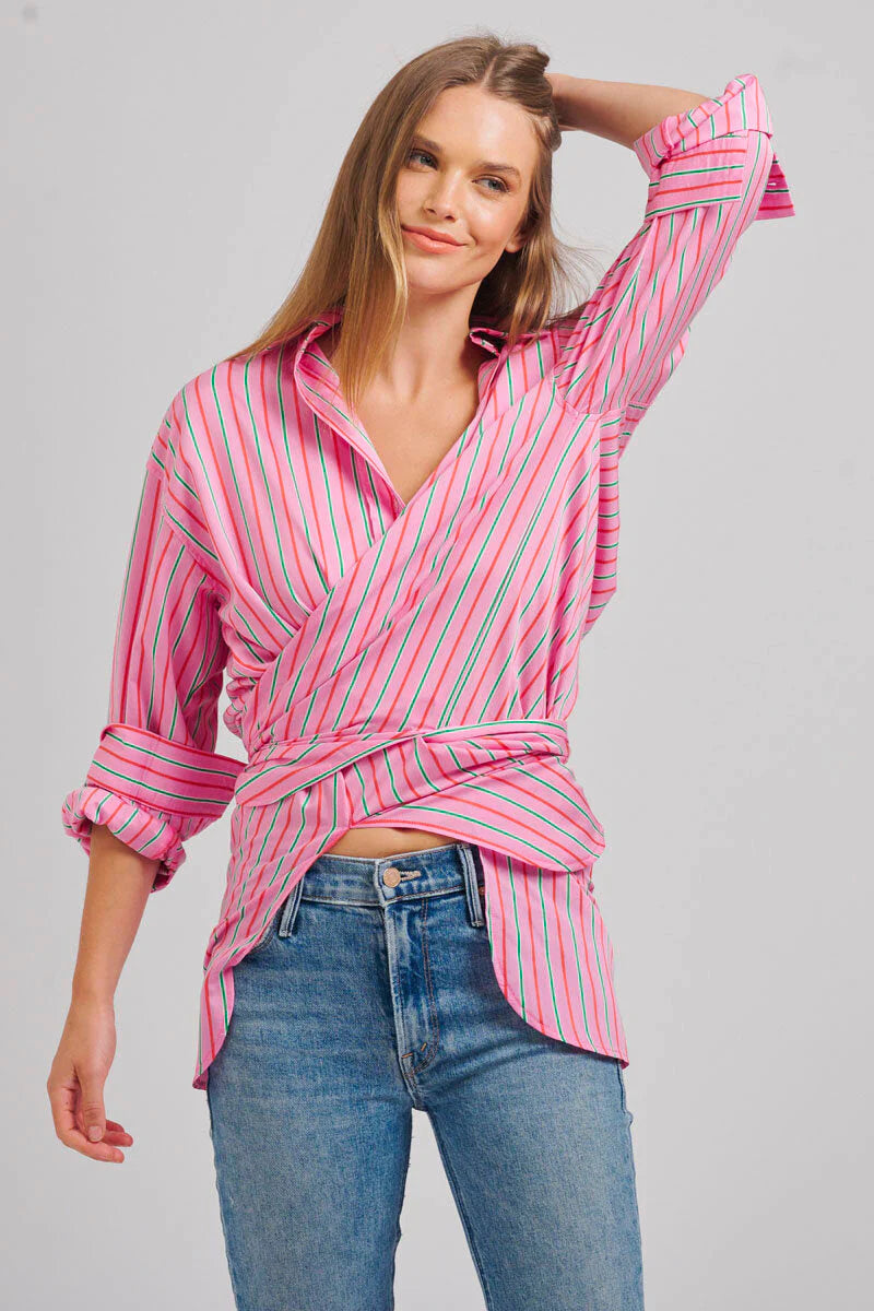 Shirty Boyfriend Oversized Shirt - Pink Multi Stripe