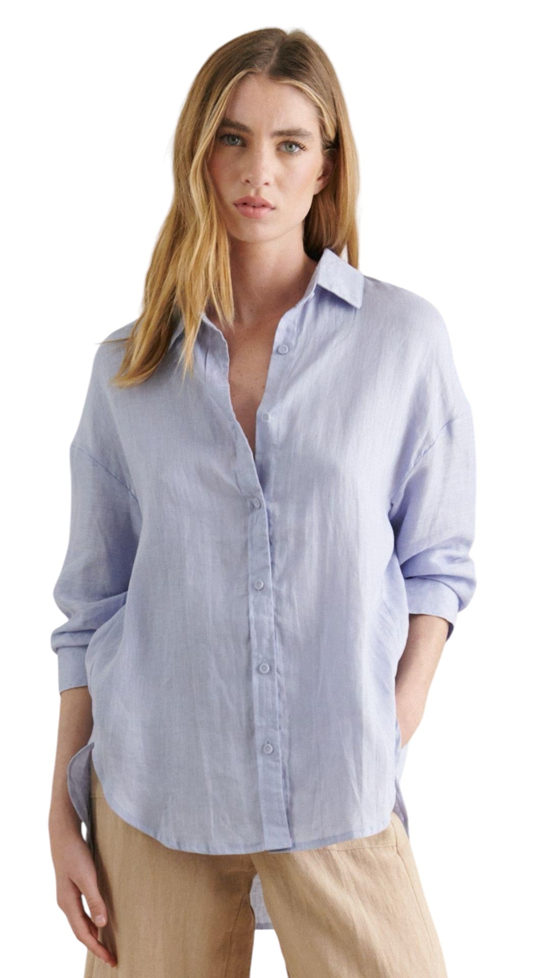 Boyfriend Linen Shirt - Powder Blue