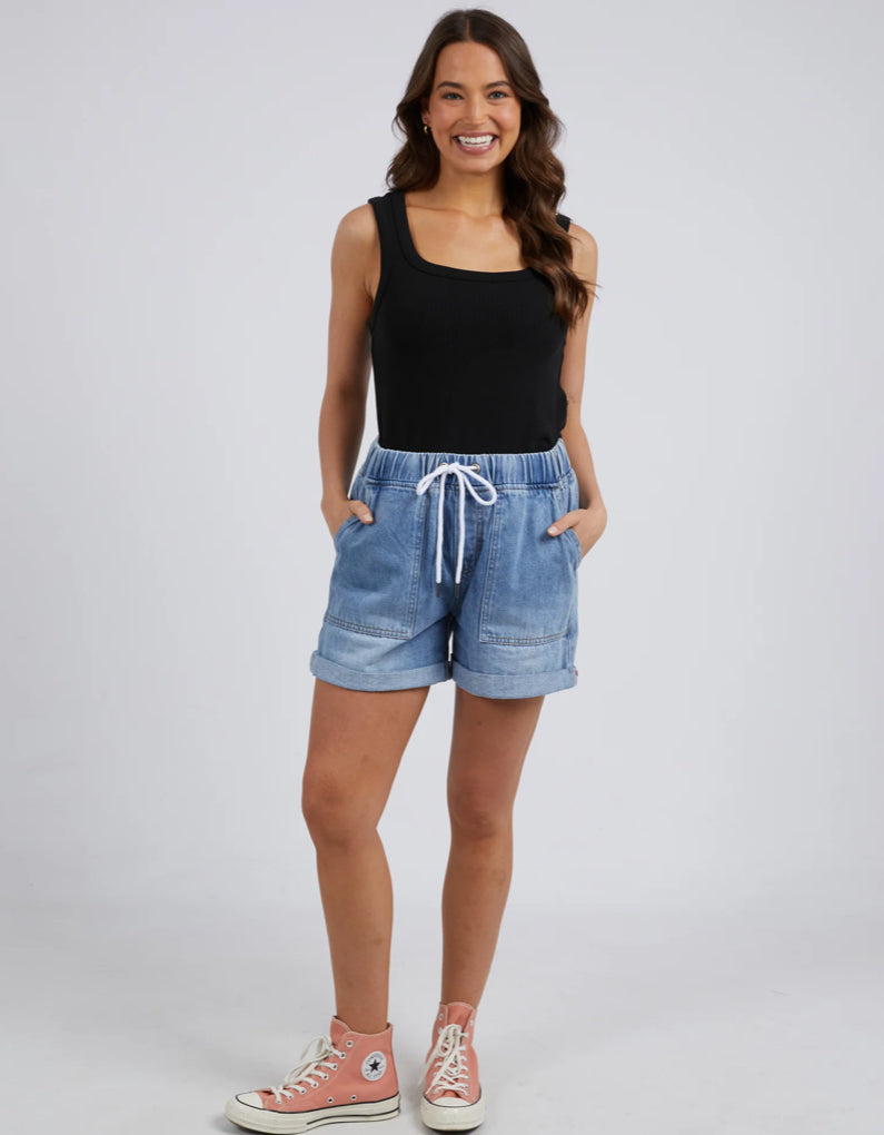 Emma Relaxed Denim Short - mid wash blue