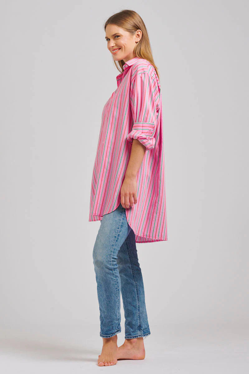 Shirty Boyfriend Oversized Shirt - Pink Multi Stripe