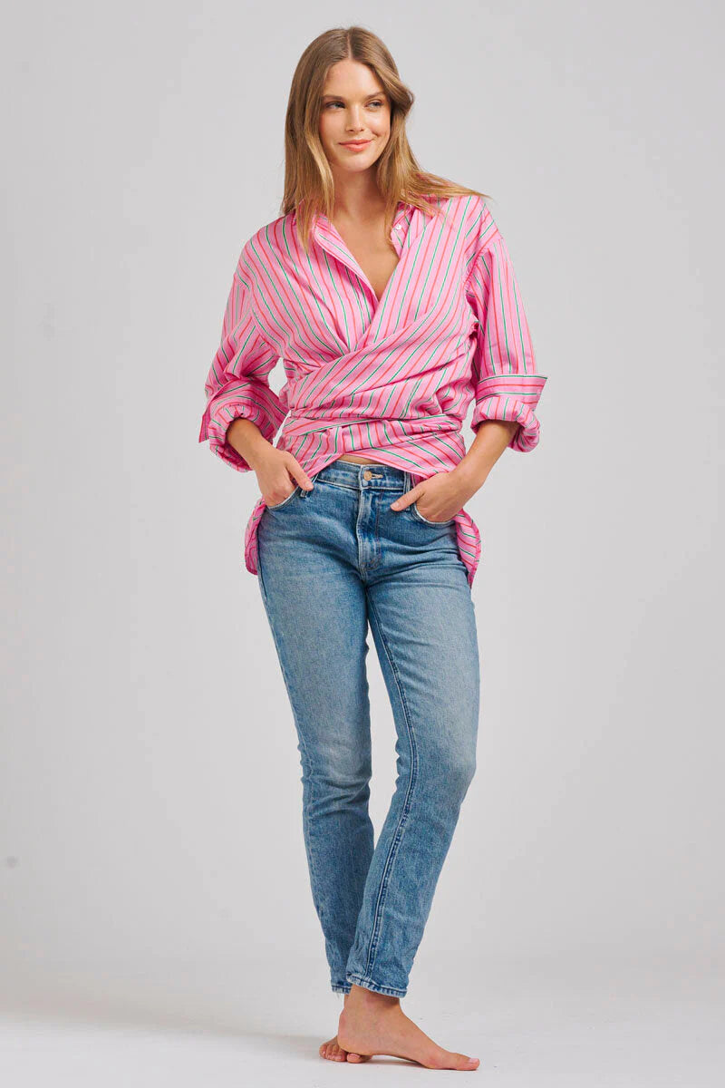Shirty Boyfriend Oversized Shirt - Pink Multi Stripe