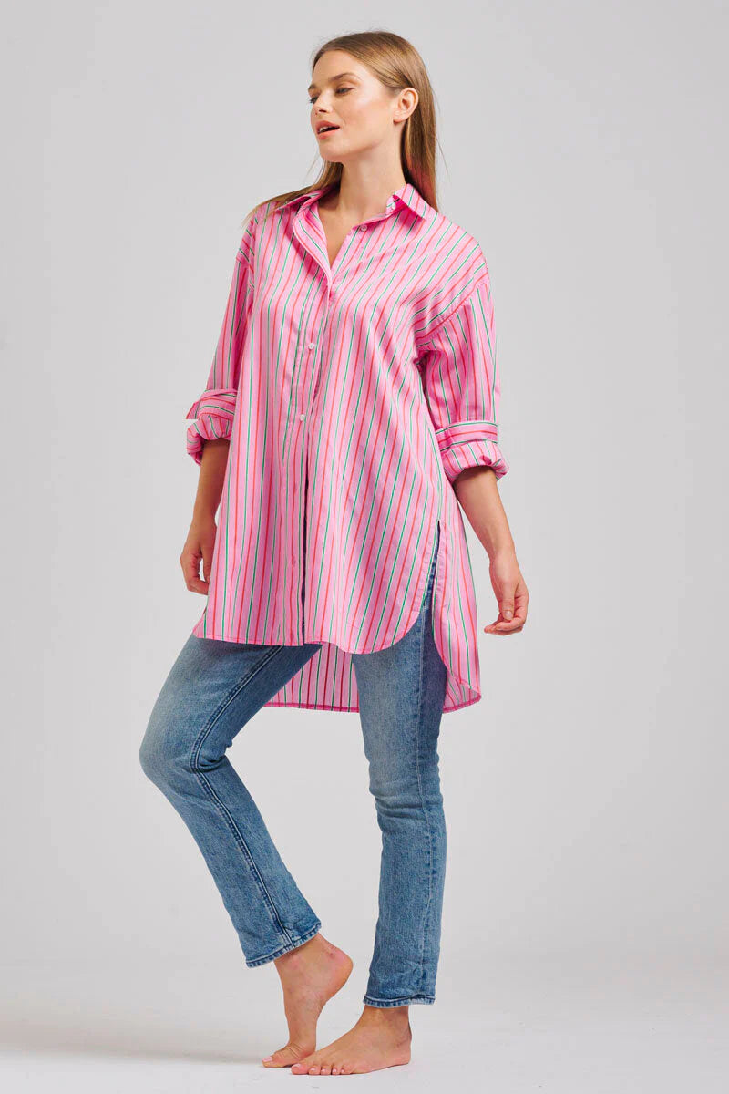 Shirty Boyfriend Oversized Shirt - Pink Multi Stripe