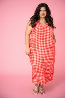 Lisa Linen Dress - Red Gingham Check